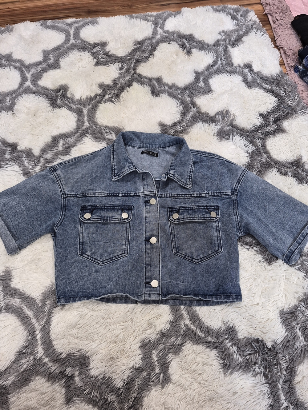 SHEIN Blue Cropped Denim Jacket for Kids